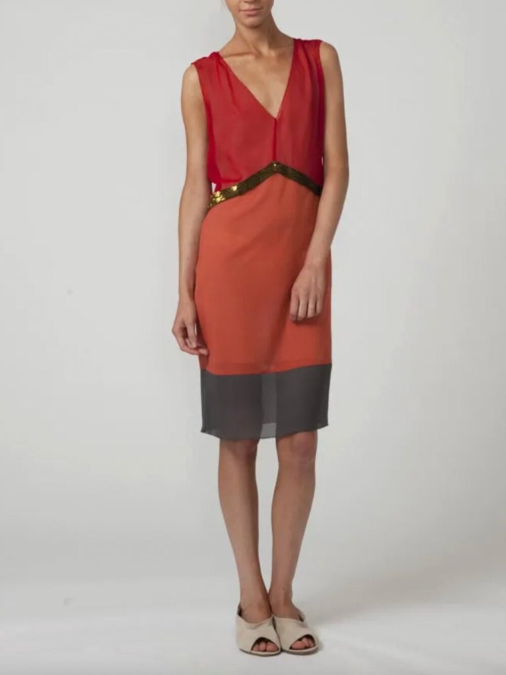 Vera Wang 2010 Multi Sheer Silk Sequin Mini Layered Flapper Sheath Dress 2/36